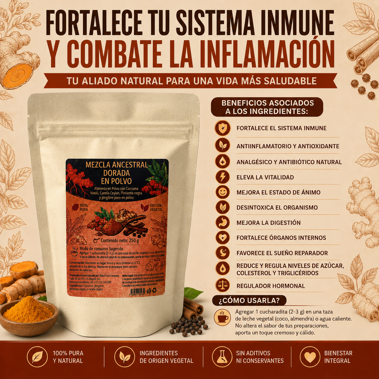 Leche Dorada en Polvo Premium *1 kilo - Golden Milk Antiinflamatorio Natural