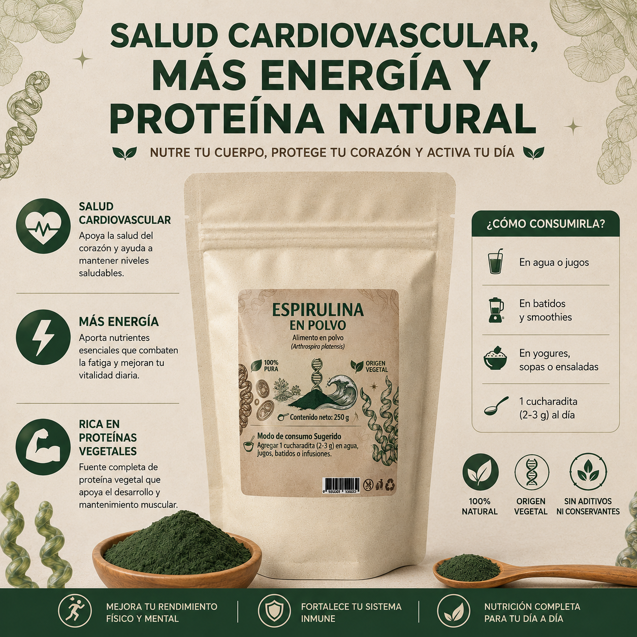 Espirulina en Polvo Premium *250gr- Proteína Vegetal y Superalimento