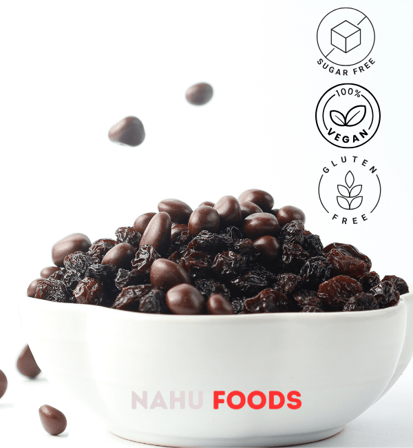 Uva Pasa Recubierta de Chocolate Oscuro Sin Azúcar - NAHU FOODS COMPANY