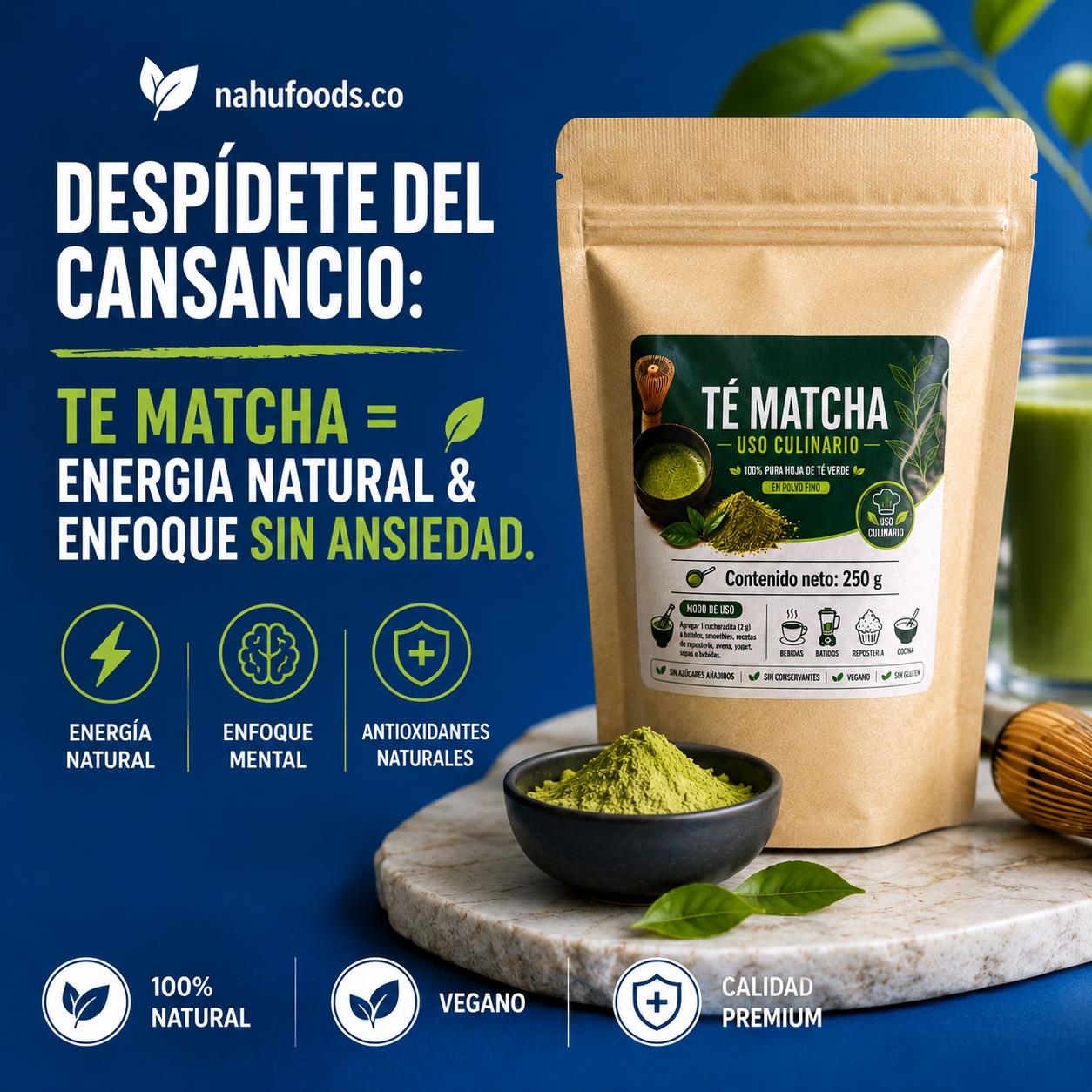 Té Matcha Premium - Energía y Antioxidantes Naturales - Uso Culinario