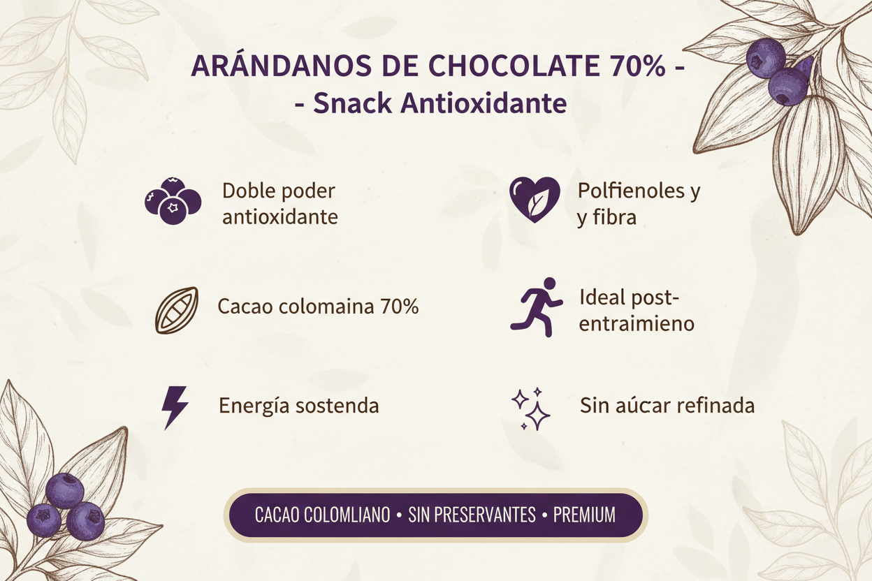 Beneficios de Arándanos de Chocolate Oscuro 70% - Snack Antioxidante