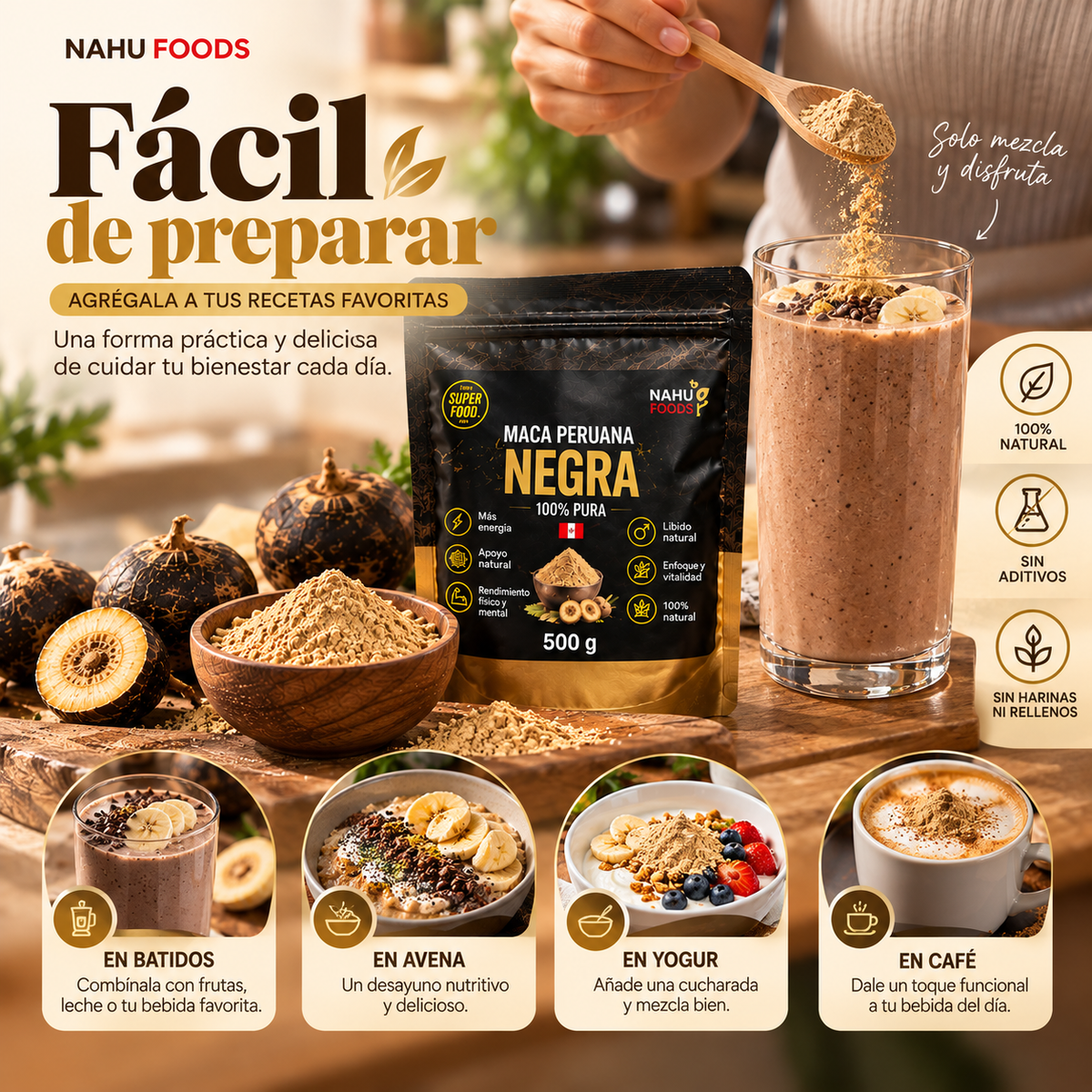 Maca Peruana Negra Runa Dark *500gr- Poder de los Andes - Registro sanitario Vigente
