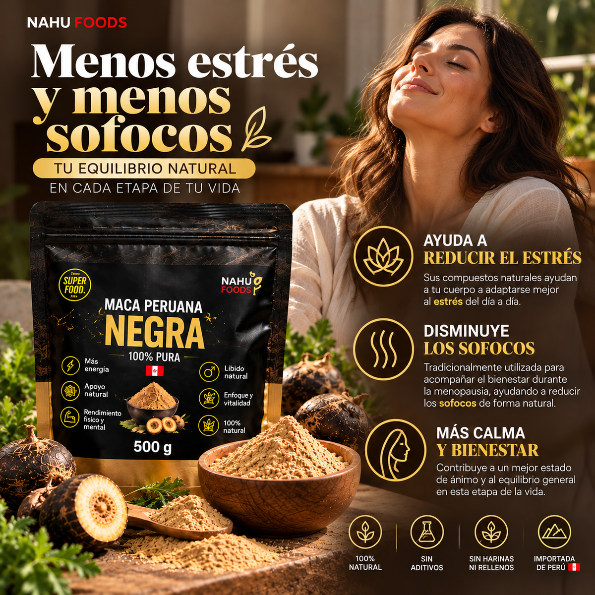 Maca Peruana Negra Runa Dark *500gr- Poder de los Andes - Registro sanitario Vigente