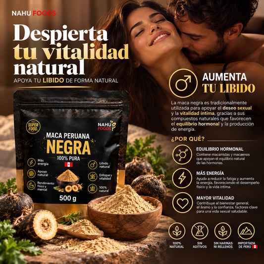 Maca Peruana Negra Runa Dark *500gr- Poder de los Andes - Registro sanitario Vigente