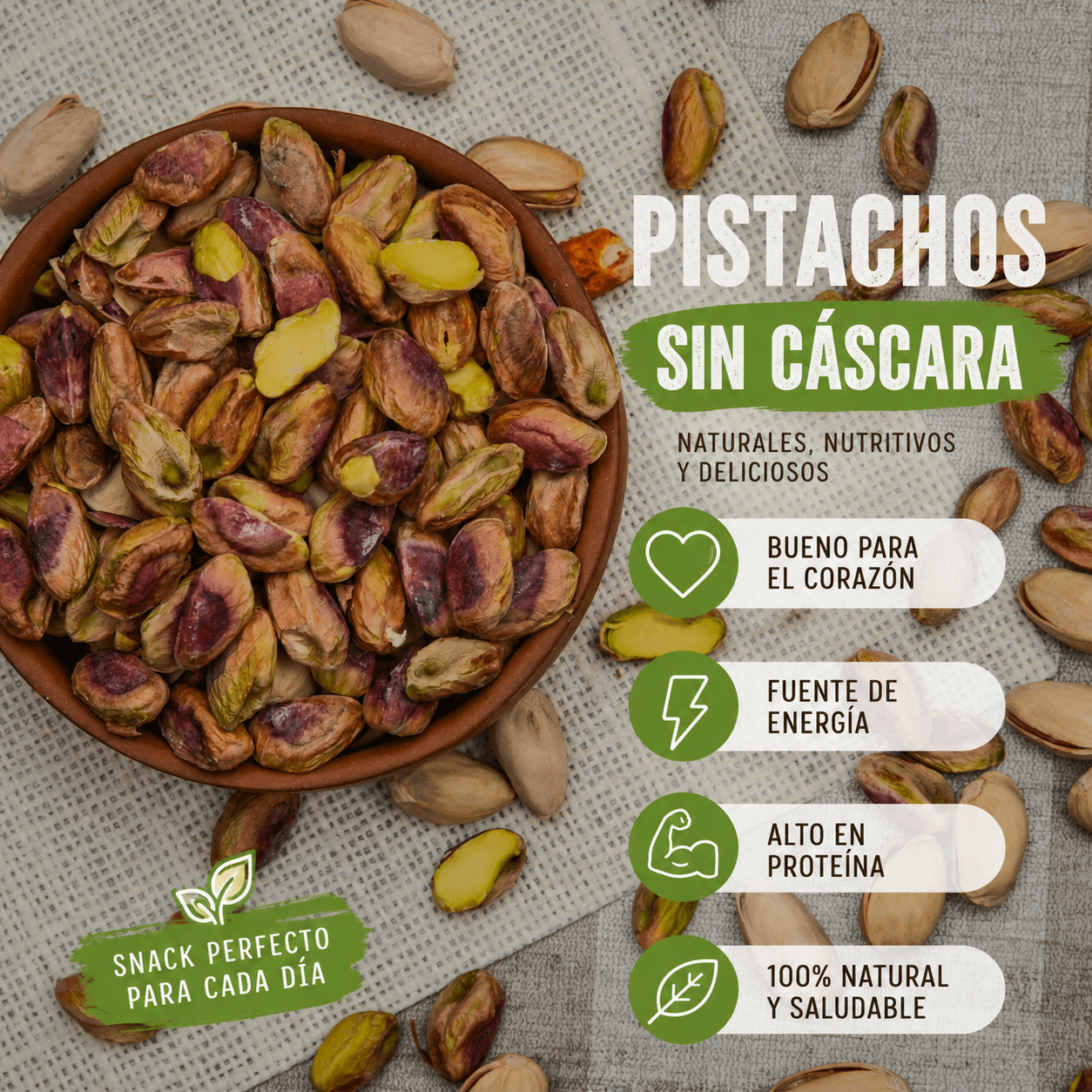 Pistachos sin Cáscara Sin Sal *125g- Snack Saludable Premium