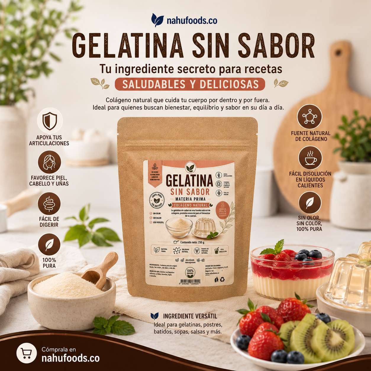 Gelatina Sin Sabor Premium *250g- Colágeno Puro 100% Natural