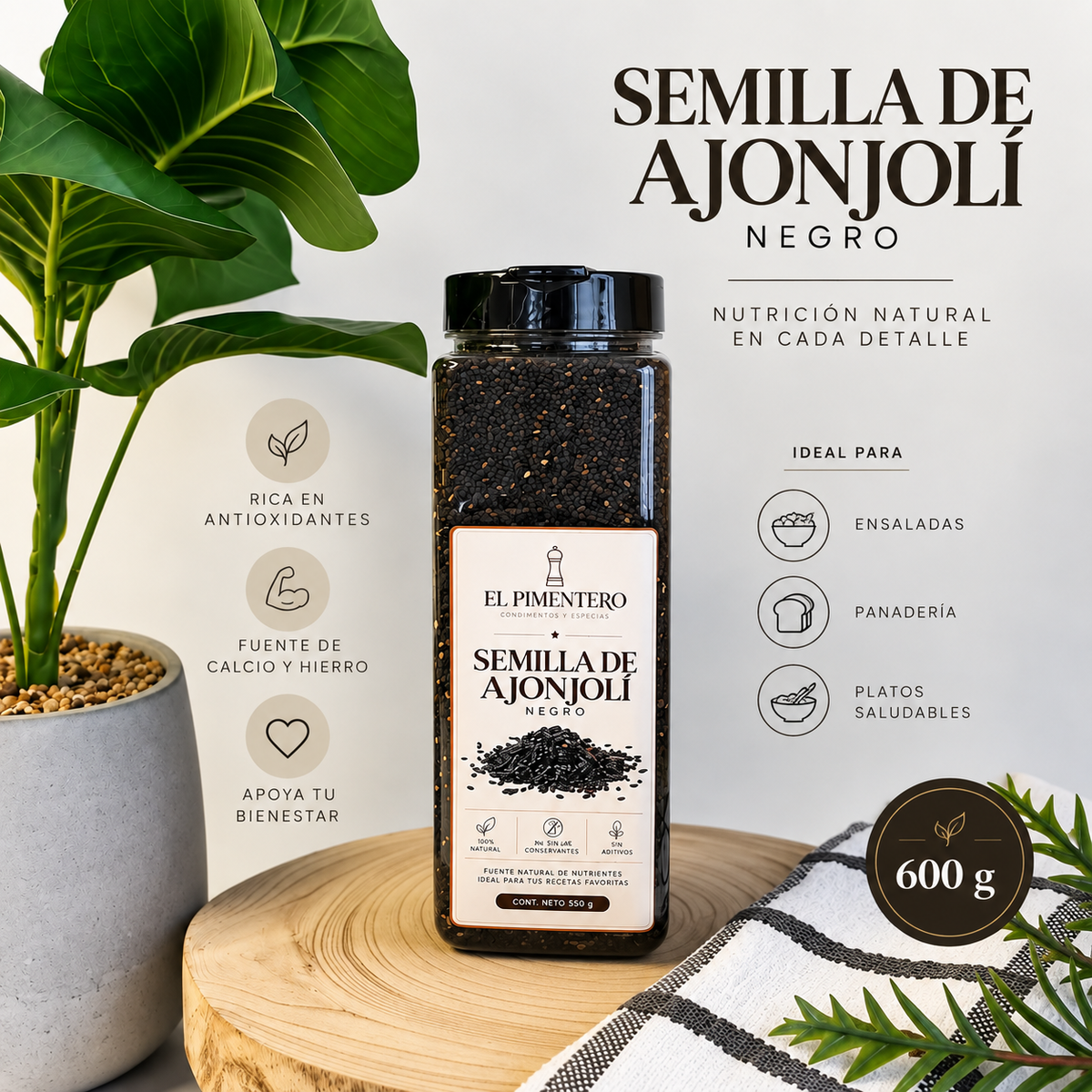 Ajonjolí Negro Premium - Calcio y Antioxidantes Naturales *600g