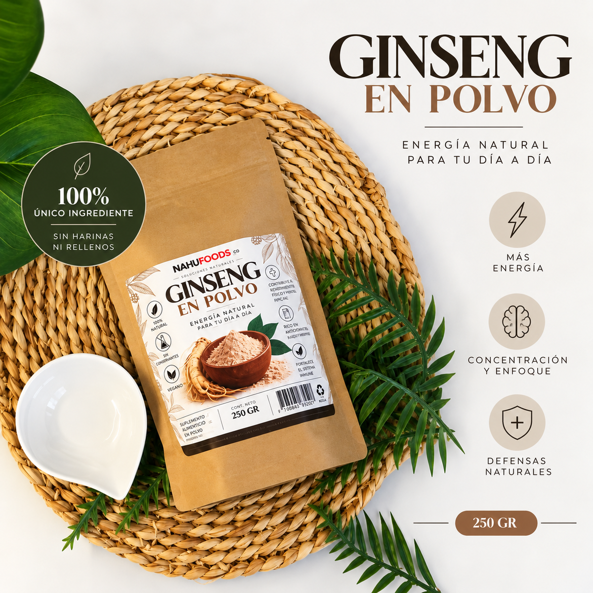 Ginseng en Polvo *250g| Energía, Concentración y Adaptogénico Natural
