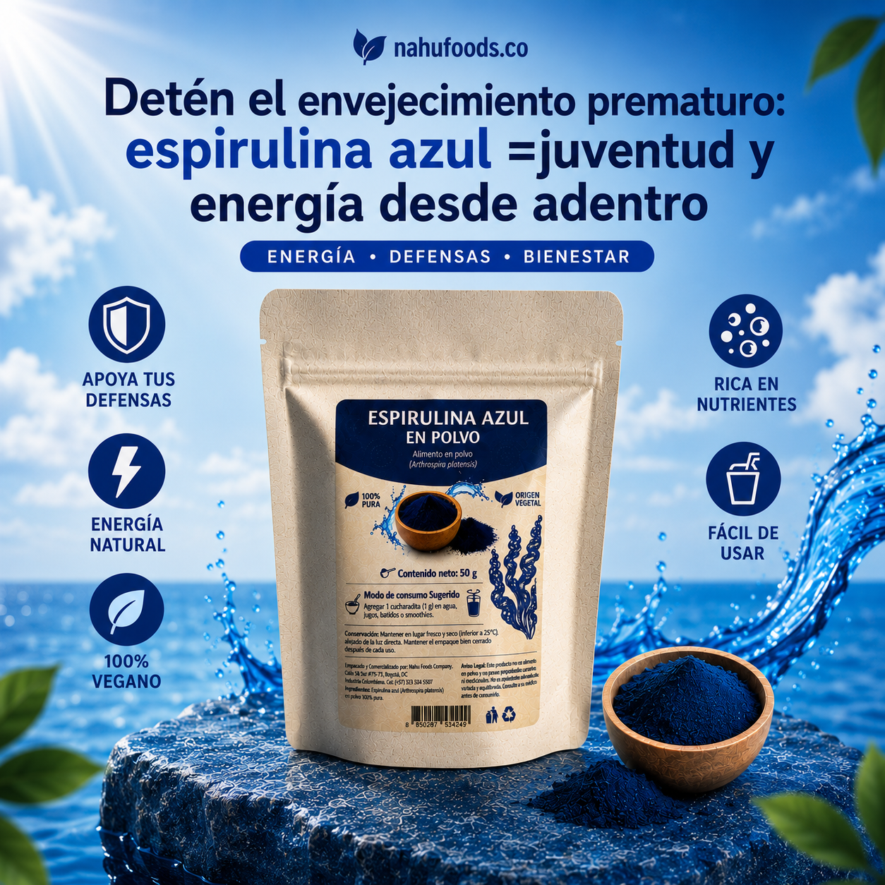 Espirulina Azul Premium (Ficocianina) - Antioxidante Natural Potente