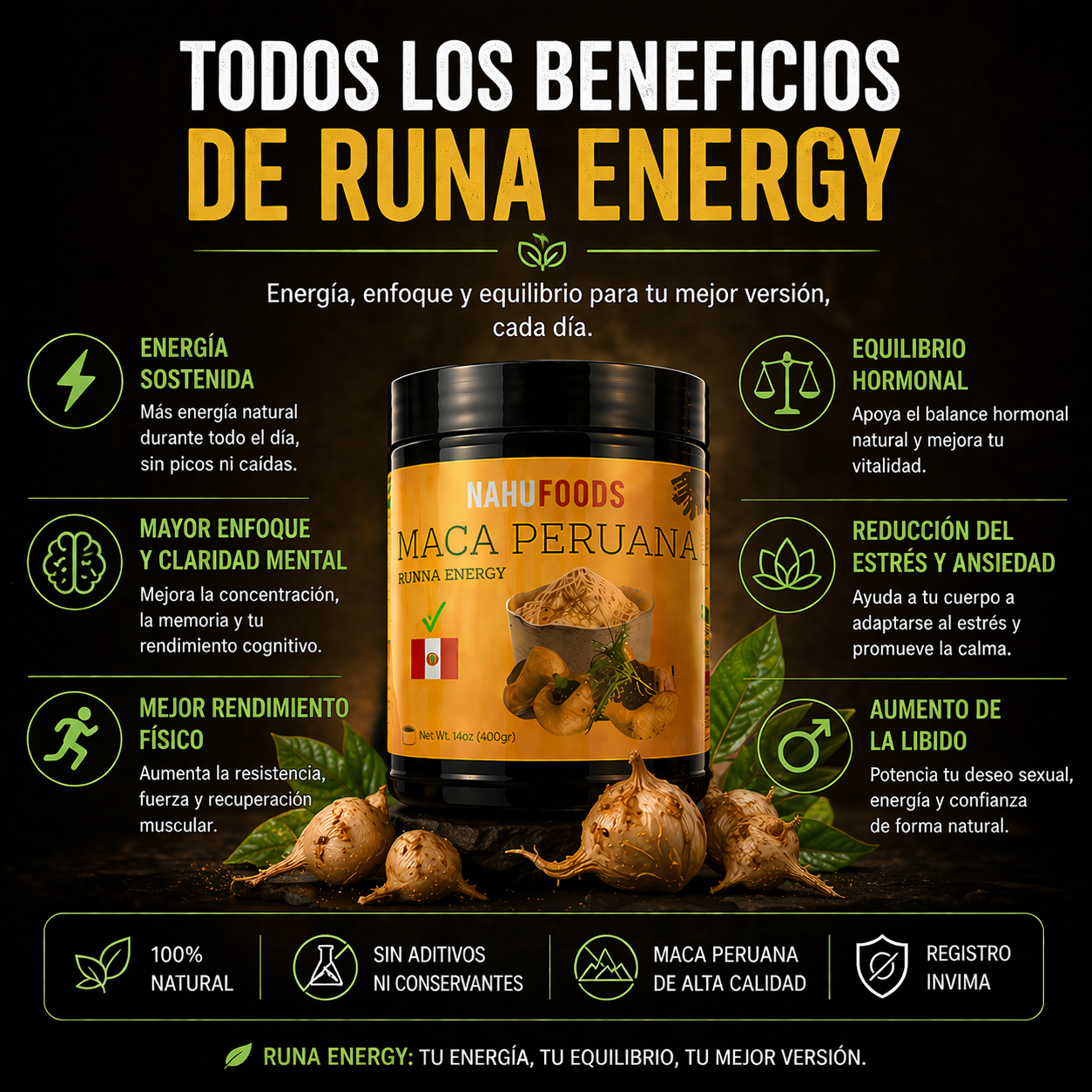 Maca Peruana en Polvo Premium *400gr- Energía y Vitalidad Natural