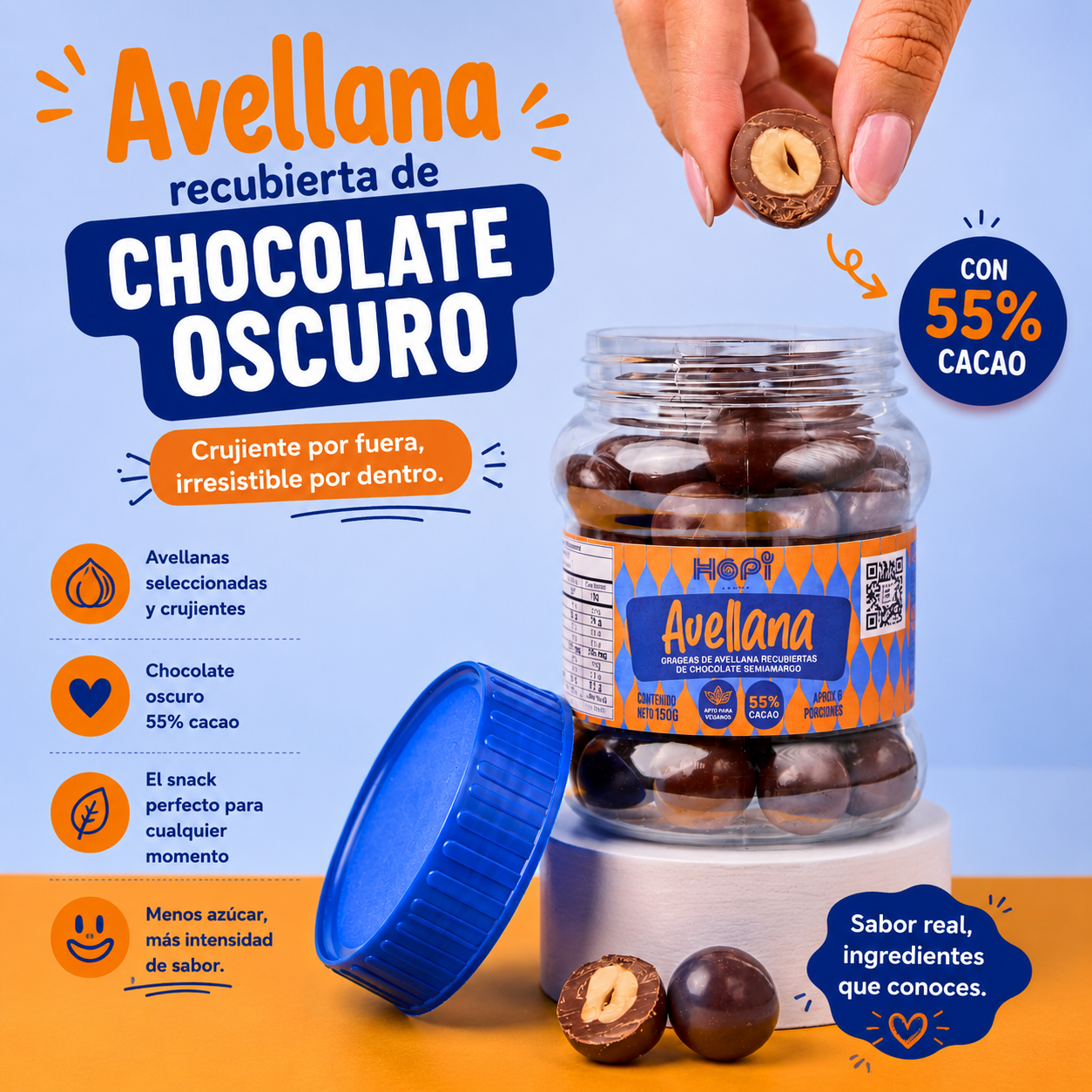 Avellana Recubierta de Chocolate Oscuro 70% - Snack Gourmet *150g
