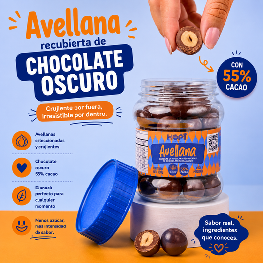 Avellana Recubierta de Chocolate Oscuro 70% - Snack Gourmet *150g