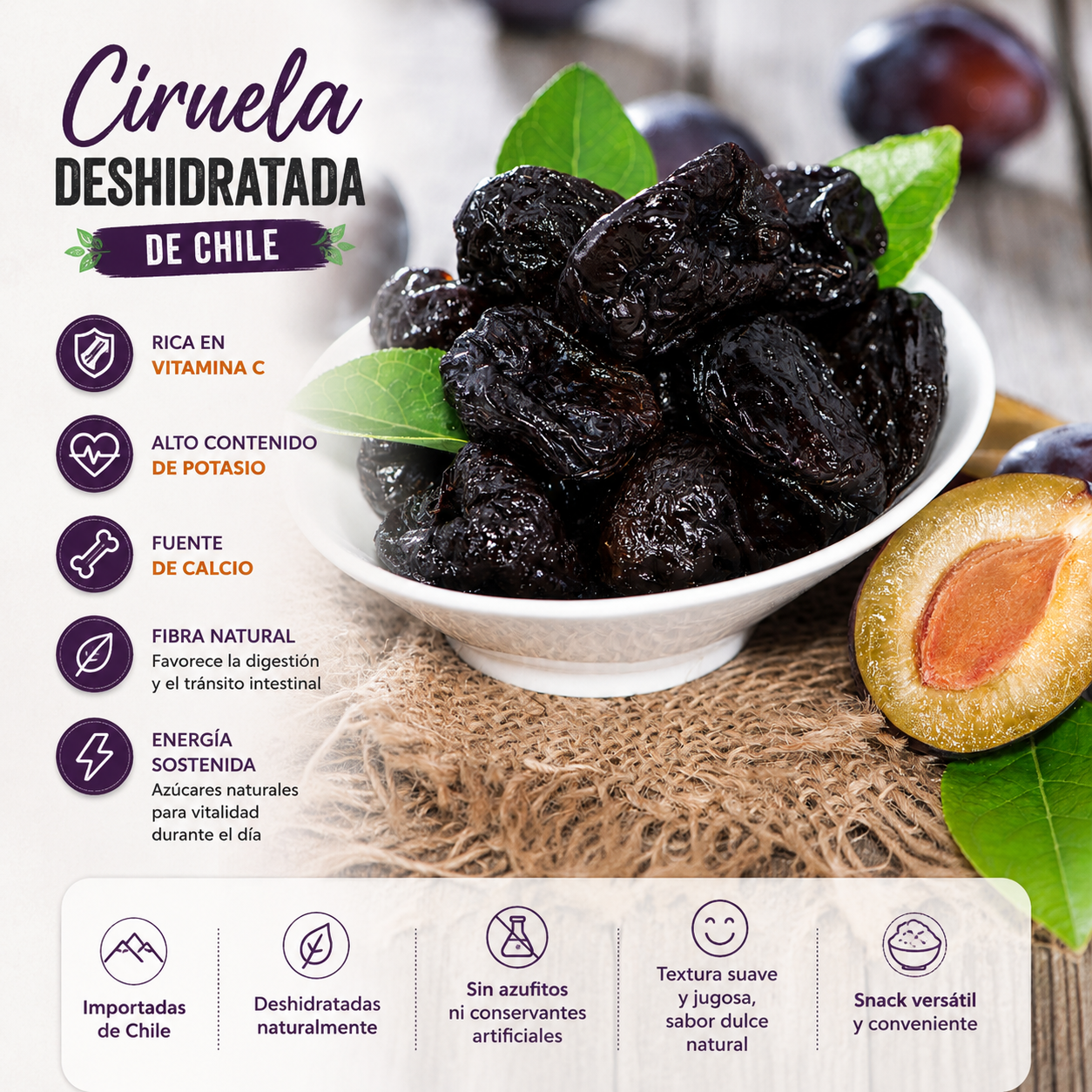 Ciruelas Deshidratadas de Chile - Altas en Fibra para Salud Digestiva