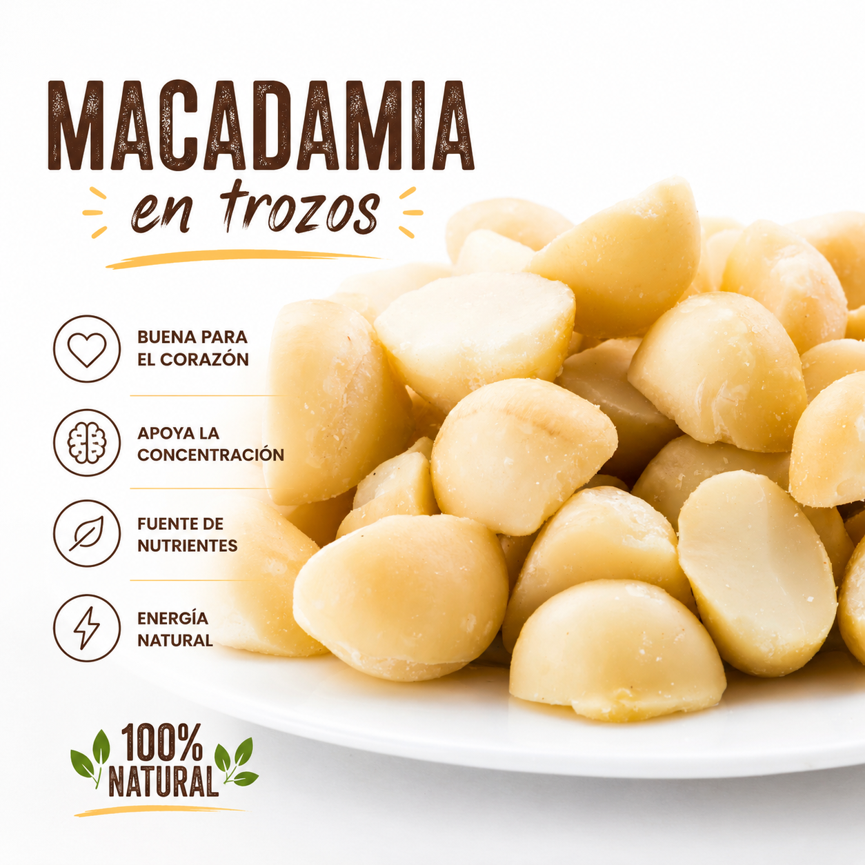 Trozos de Macadamia Natural Sin Sal *3kilos