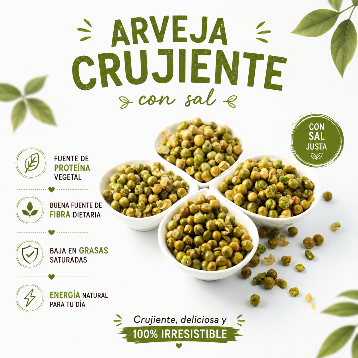 Snacks de Arveja Crujiente con Sal - 100% crocantes