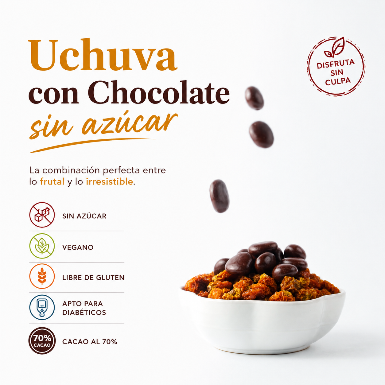 Uchuva de Chocolate Oscuro Sin Azúcar * 650g- Keto Colombiano