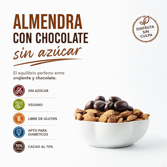 Almendras con Chocolate Oscuro 70% Sin azúcar *200g – Keto - Vegano