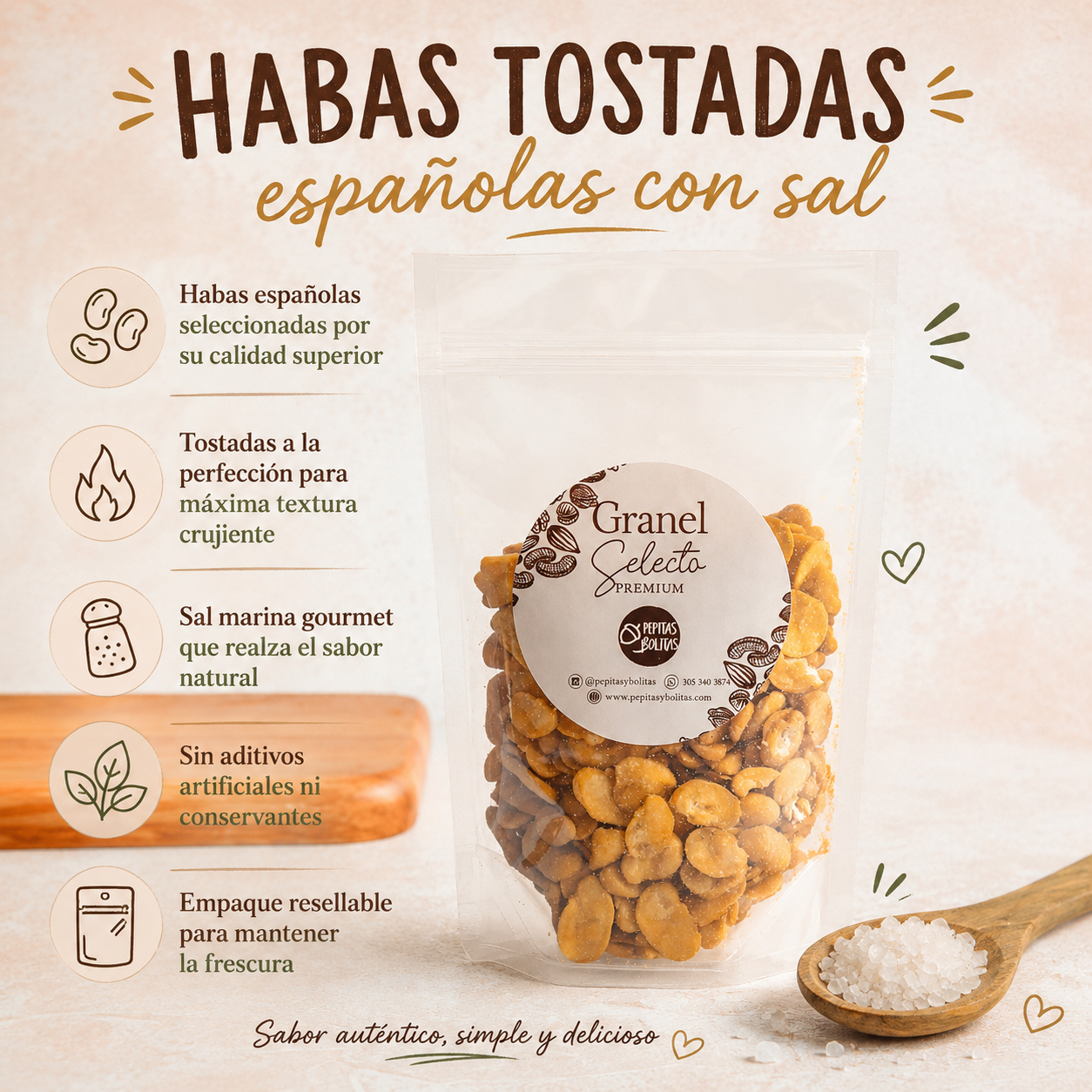 Habas Españolas Tostadas con Sal Gourmet *200g - Altas en Proteína y Fibra