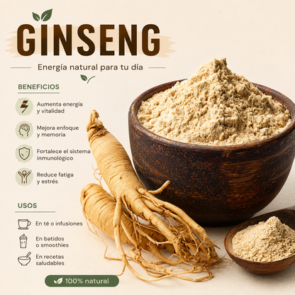 Ginseng en Polvo *250g| Energía, Concentración y Adaptogénico Natural