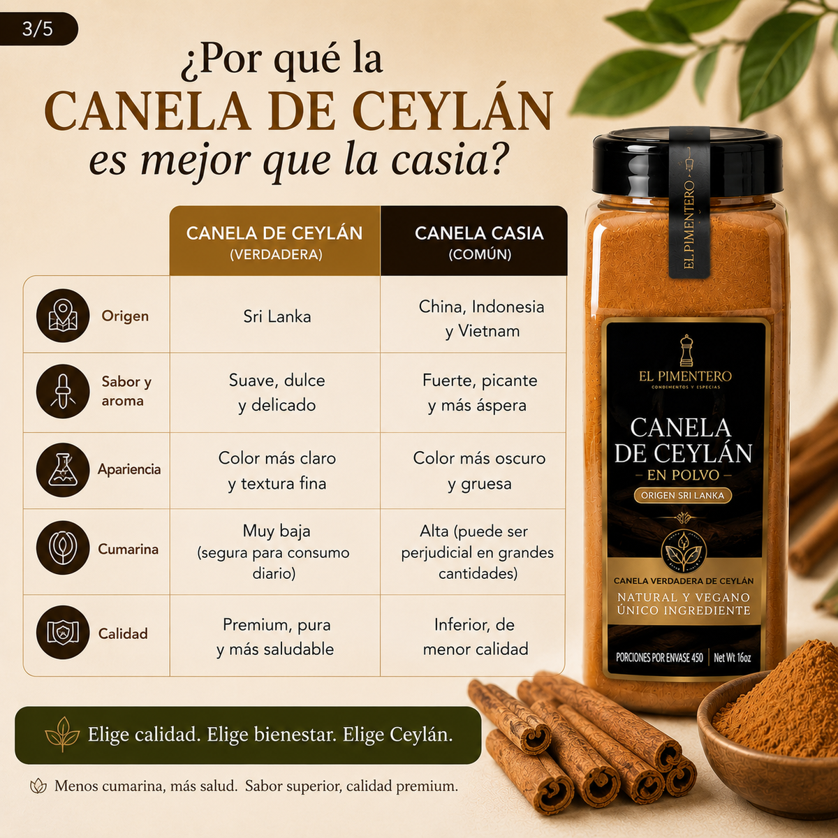 Canela Ceylán en Polvo Alta Pureza *450gr  | Regula el Azúcar y Cuida tu Salud