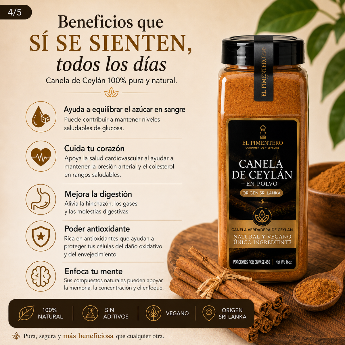 Canela Ceylán en Polvo Alta Pureza *450gr  | Regula el Azúcar y Cuida tu Salud