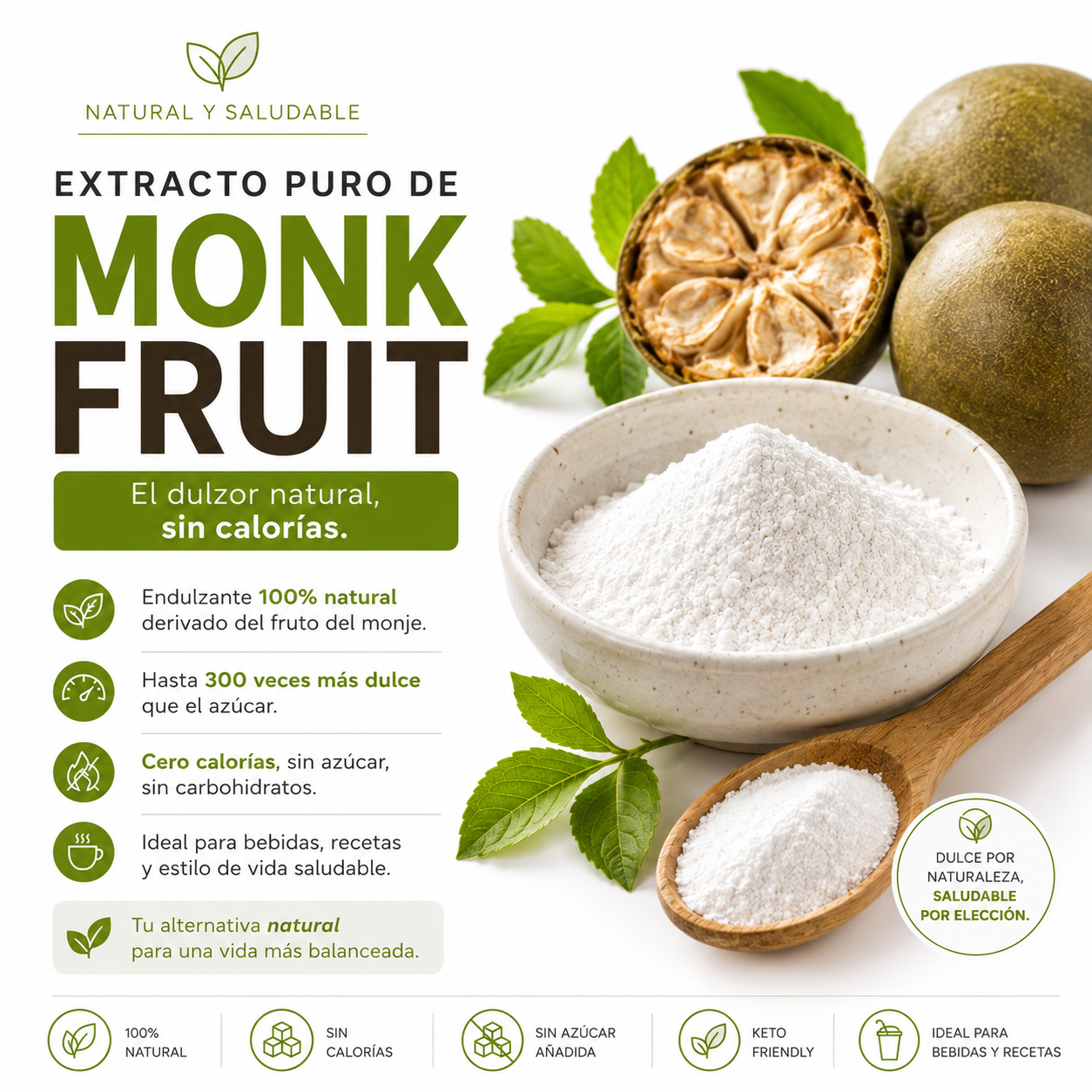 Monk Fruit Extracto Puro 250g – Endulzante Natural Sin Calorías