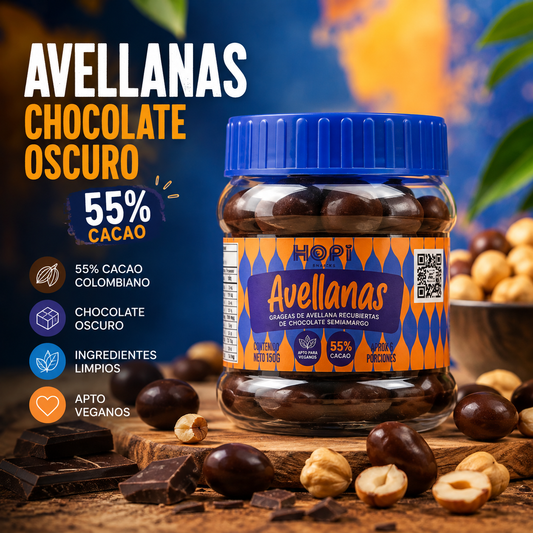 Avellana Recubierta de Chocolate Oscuro 55% cacao - Snack Gourmet *150g