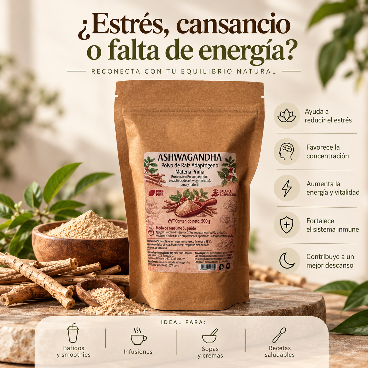 Ashwagandha Pura *250gr - Adaptógeno Natural para Calma y Equilibrio